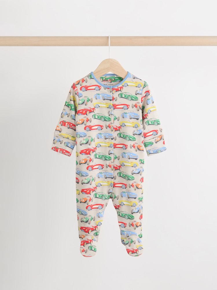 Blue/Green Cath Kidston Cars Baby 100% Cotton Sleepsuits 3 Pack - Image 6 of 13