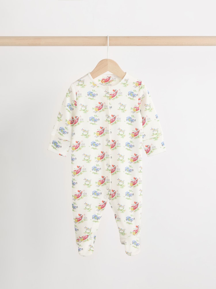 Blue/Green Cath Kidston Cars Baby 100% Cotton Sleepsuits 3 Pack - Image 7 of 13
