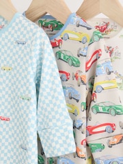 Blue/Green Cath Kidston Cars Baby 100% Cotton Sleepsuits 3 Pack - Image 8 of 13