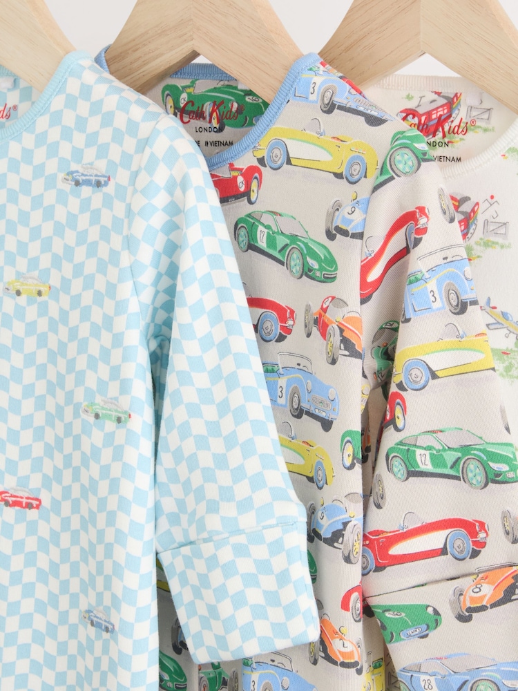 Blue/Green Cath Kidston Cars Baby 100% Cotton Sleepsuits 3 Pack - Image 8 of 13
