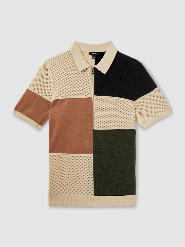 Reiss Green Smoke Marty Hybrid Velour Half-Zip Polo Shirt - Image 2 of 6