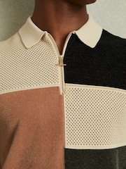 Reiss Green Smoke Marty Hybrid Velour Half-Zip Polo Shirt - Image 4 of 6