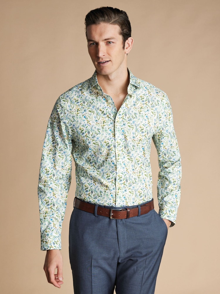 Charles Tyrwhitt Green Chrome Classic Fit Liberty Fabric Floral Print 100% Cotton Shirt - Image 1 of 6