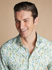 Charles Tyrwhitt Green Chrome Classic Fit Liberty Fabric Floral Print 100% Cotton Shirt - Image 2 of 6