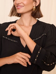 Love & Roses Black Hardware V Neck Button Through Blouse - Image 2 of 4