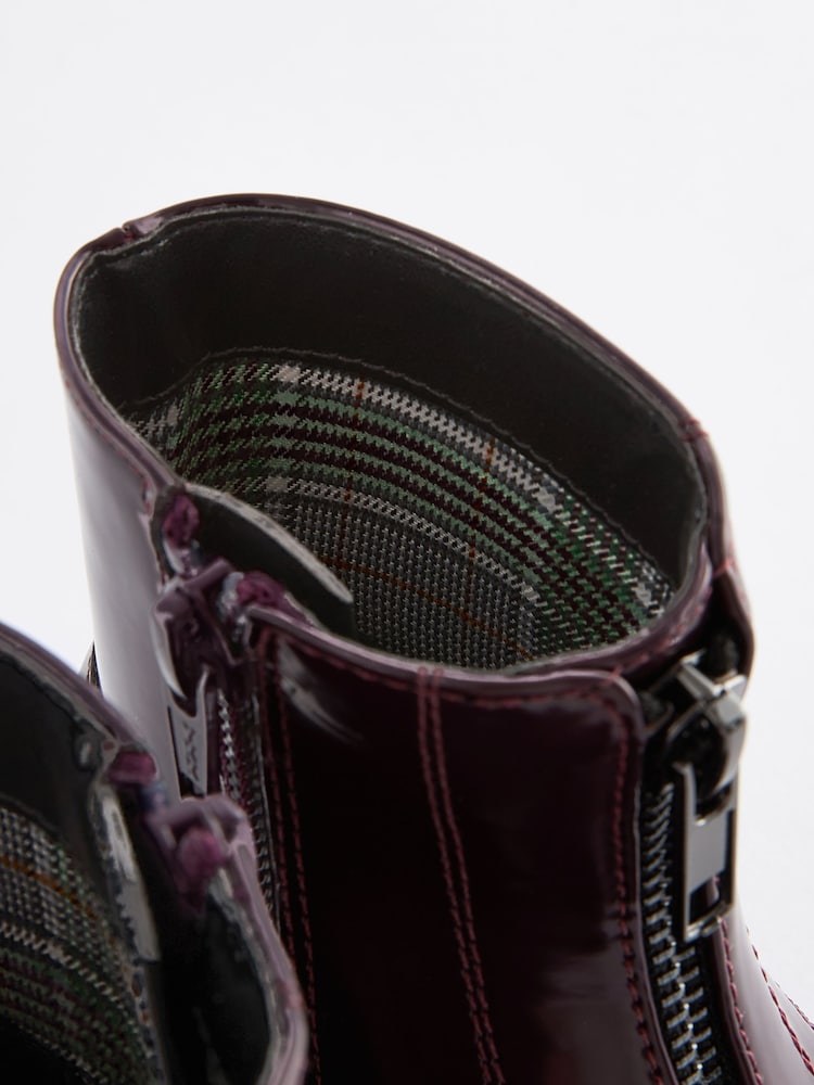 Burgundy Wide Fit (G) Zip Front Chunky Boots - Image 1 of 3
