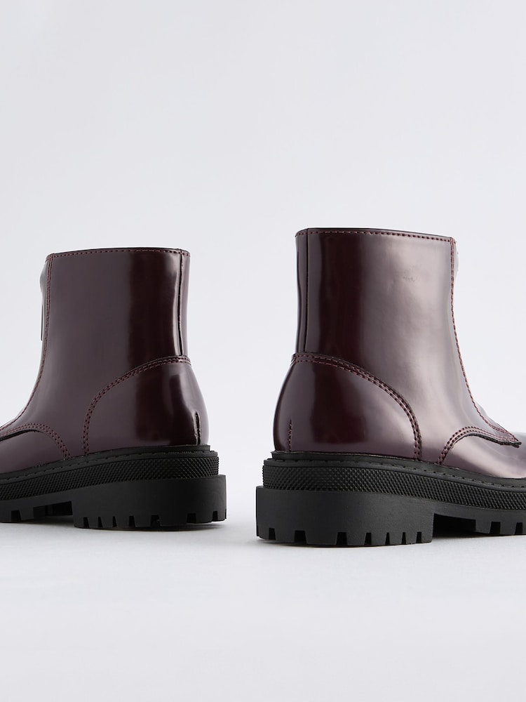 Burgundy Wide Fit (G) Zip Front Chunky Boots - Image 2 of 3