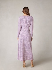 Ro&Zo Purple Geo Print Ruched Front Midi Dress - Image 4 of 7