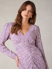 Ro&Zo Purple Geo Print Ruched Front Midi Dress - Image 5 of 7
