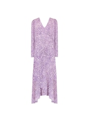 Ro&Zo Purple Geo Print Ruched Front Midi Dress - Image 6 of 7