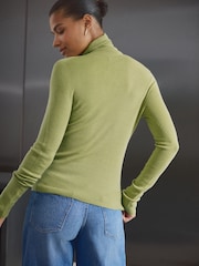 أخضر زيتوني - 100% Merino Wool Premium High Roll Neck Knitted Jumper - صورة 3 من 7