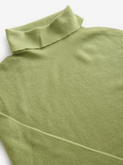 أخضر زيتوني - 100% Merino Wool Premium High Roll Neck Knitted Jumper - صورة 6 من 7