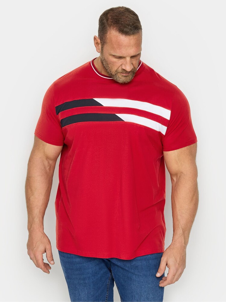 BadRhino Big & Tall Dark Red 100% Cotton Chest Stripe T-Shirt - Image 1 of 3