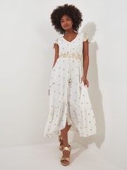 Joe Browns White Polka Dot Sequinned Cap Sleeve Maxi Dress - Image 2 of 7