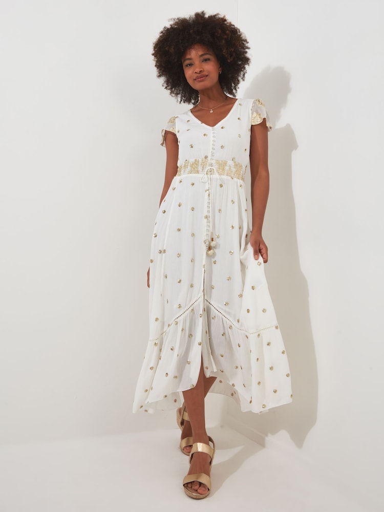 Joe Browns White Polka Dot Sequinned Cap Sleeve Maxi Dress - Image 2 of 7