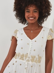 Joe Browns White Polka Dot Sequinned Cap Sleeve Maxi Dress - Image 5 of 7