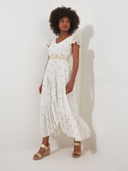 Joe Browns White Polka Dot Sequinned Cap Sleeve Maxi Dress - Image 6 of 7