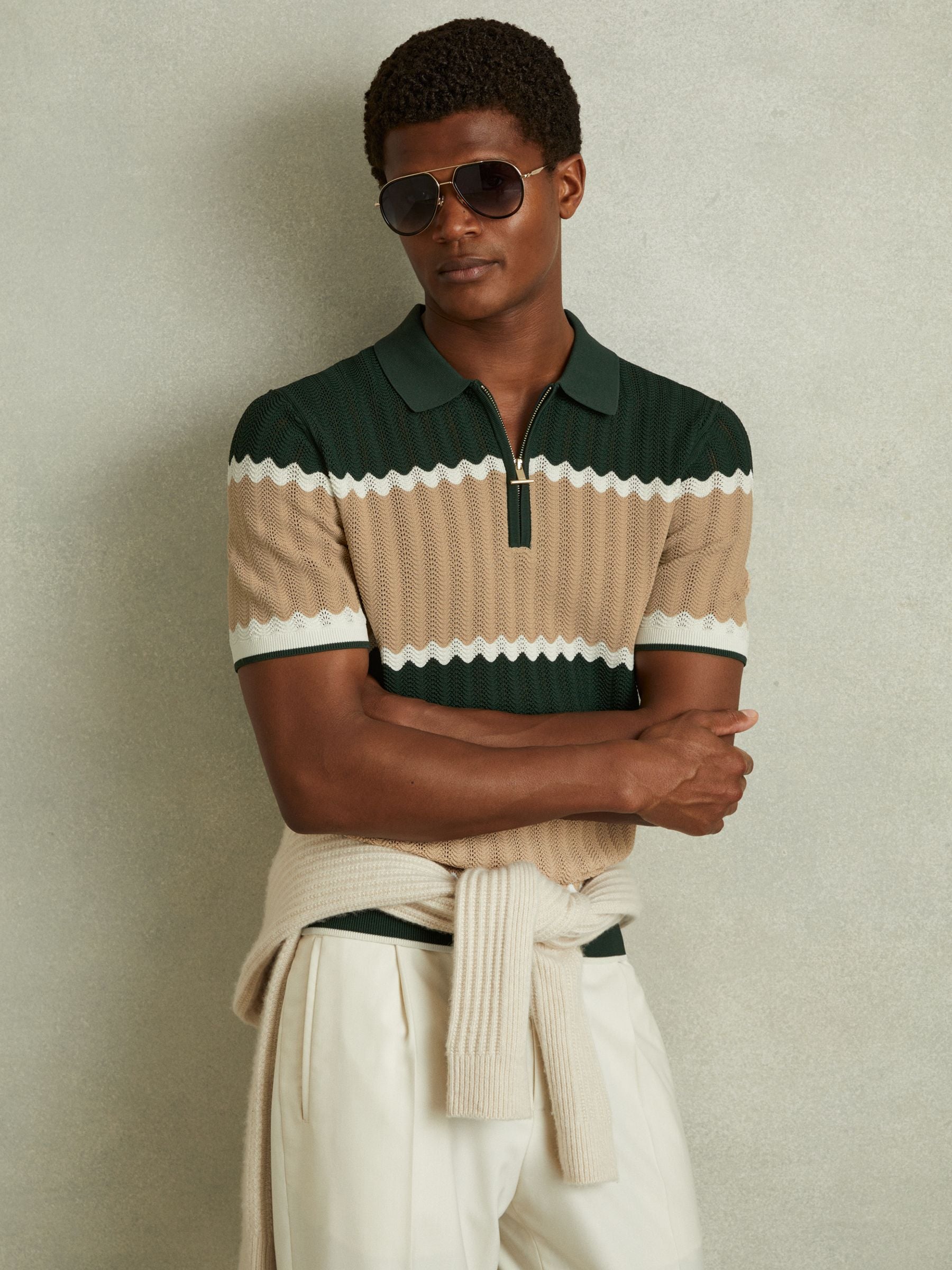 Buy Reiss Forest Green/Light Camel Alton Knitted Zig-Zag
