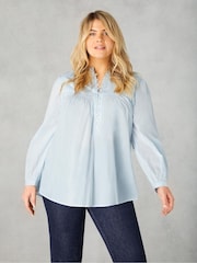 Live Unlimited Blue Curve Cotton Button Front Relaxed Blouse - Image 1 of 4