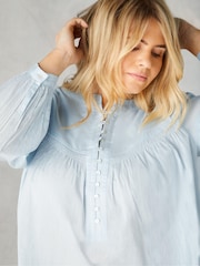 Live Unlimited Blue Curve Cotton Button Front Relaxed Blouse - Image 2 of 4