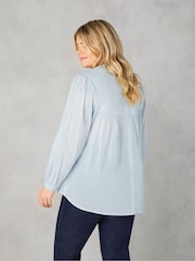 Live Unlimited Blue Curve Cotton Button Front Relaxed Blouse - Image 3 of 4