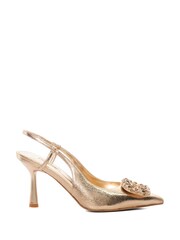 Dune London Natural Calenna Brooch Front Slingback Heels - Image 4 of 6