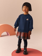 Navy Bear Long Sleeve Check Sweat Dress & Leggings (3mths-7yrs) - Image 3 of 8