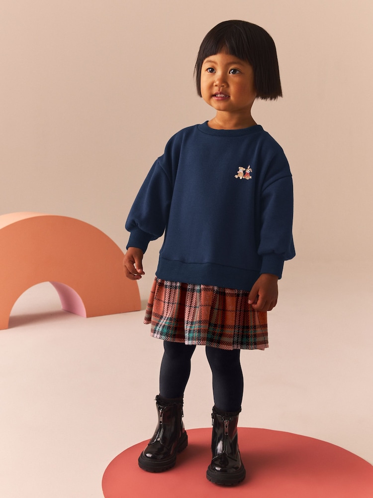 Navy Bear Long Sleeve Check Sweat Dress & Leggings (3mths-7yrs) - Image 3 of 8