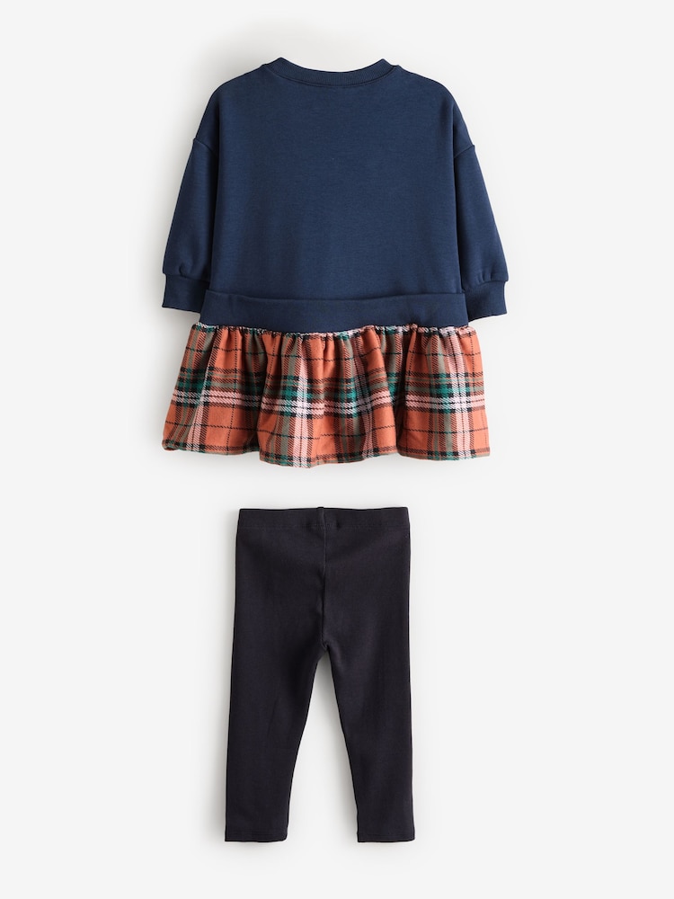 Navy Bear Long Sleeve Check Sweat Dress & Leggings (3mths-7yrs) - Image 6 of 8