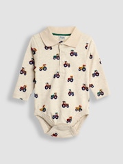 JoJo Maman Bébé Natural Tractor Print Polo Shirt Body - Image 1 of 3