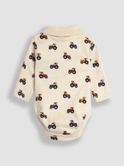 JoJo Maman Bébé Natural Tractor Print Polo Shirt Body - Image 2 of 3