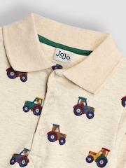 JoJo Maman Bébé Natural Tractor Print Polo Shirt Body - Image 3 of 3