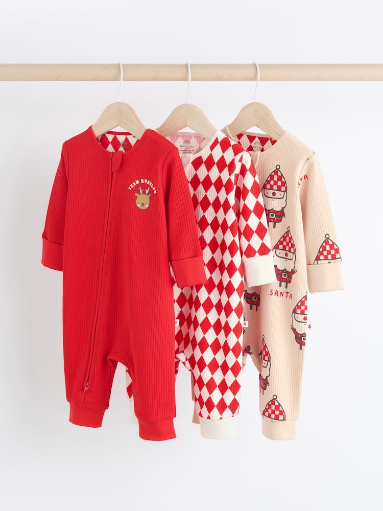 Red Baby Christmas Team Rudolph 100% Cotton Sleepsuits 3 Pack (0mths-3yrs) - Image 1 of 10
