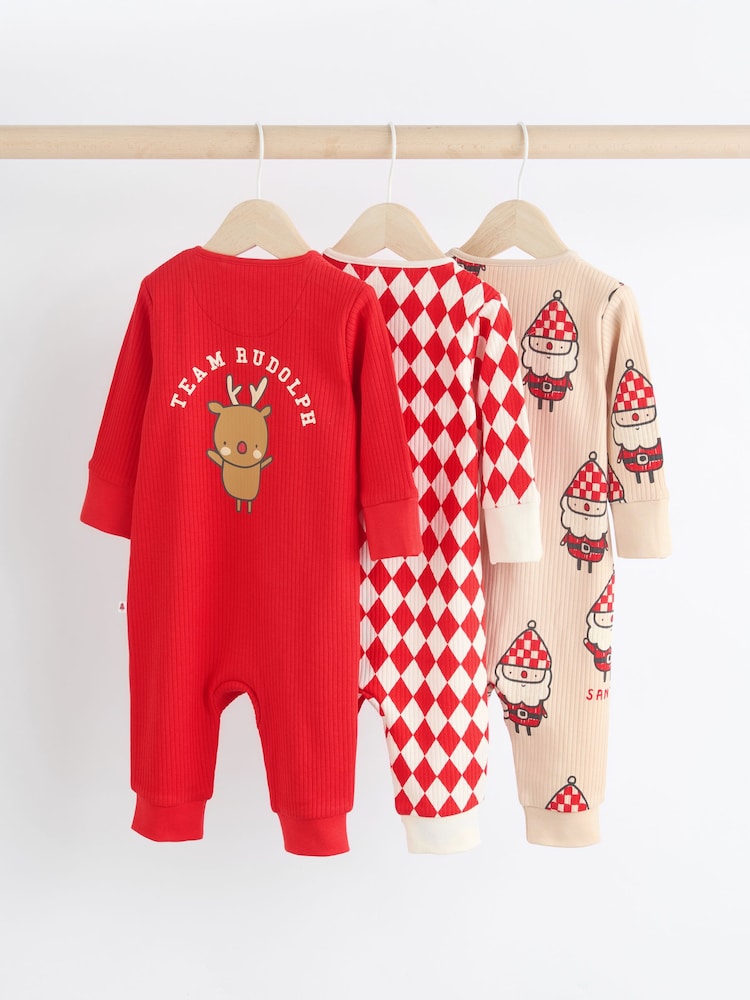 Red Baby Christmas Team Rudolph 100% Cotton Sleepsuits 3 Pack (0mths-3yrs) - Image 2 of 10
