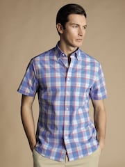 Charles Tyrwhitt Pink Check Cf Short Sleeve Noniron Stretch Poplin Slub 100% Cotton Shirt - Image 1 of 5