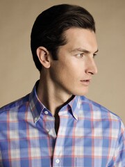 Charles Tyrwhitt Pink Check Cf Short Sleeve Noniron Stretch Poplin Slub 100% Cotton Shirt - Image 3 of 5
