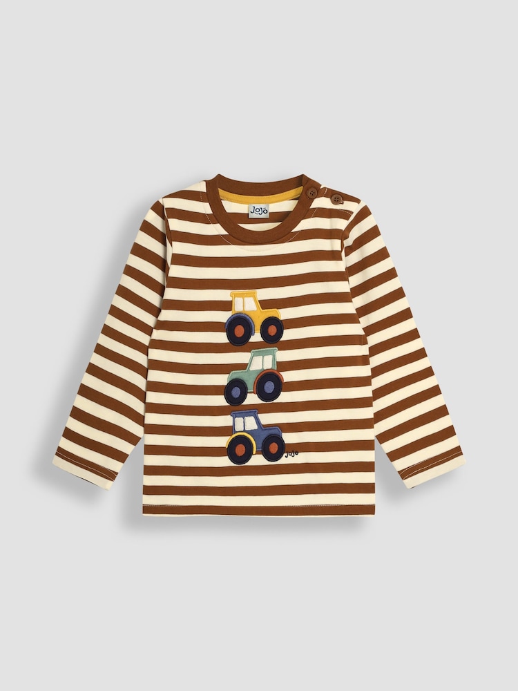 JoJo Maman Bébé Toffee Stacked Tractor Appliqué Top - Image 1 of 3