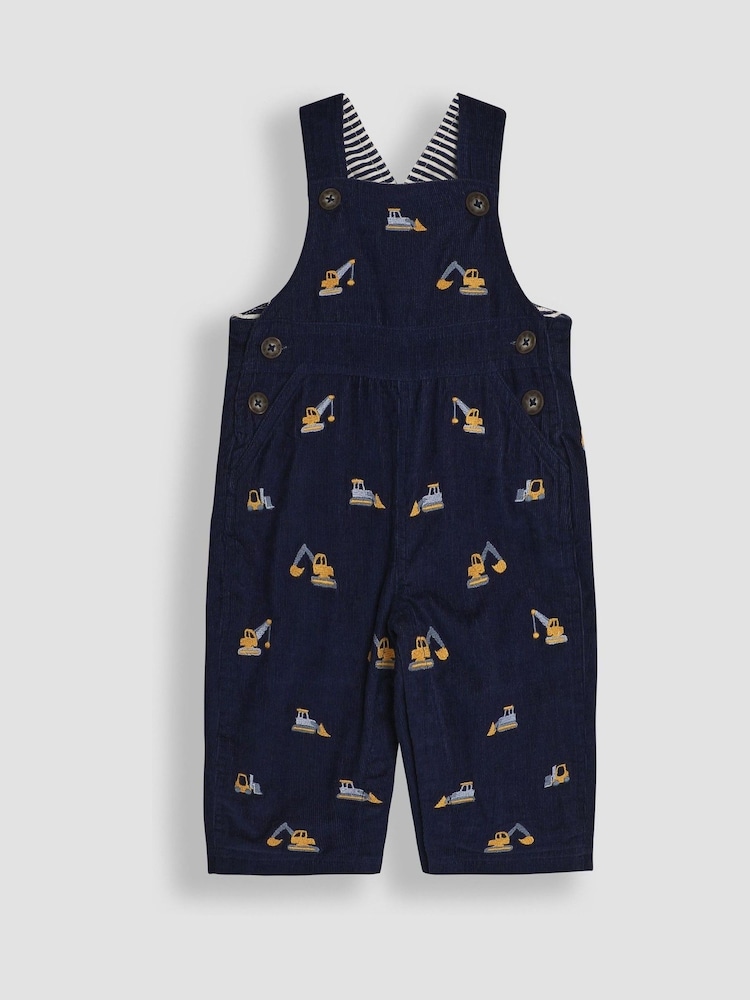 JoJo Maman Bébé Navy Blue Construction Embroidered Cord Dungarees - Image 1 of 3
