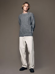 Charcoal Grey Regular Fit Cotton Rich Cable Knit Crew Stag Embroidery Jumper - Image 2 of 7