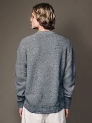 Charcoal Grey Regular Fit Cotton Rich Cable Knit Crew Stag Embroidery Jumper - Image 3 of 7