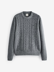 Charcoal Grey Regular Fit Cotton Rich Cable Knit Crew Stag Embroidery Jumper - Image 5 of 7