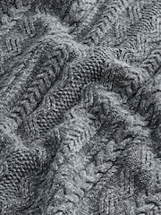 Charcoal Grey Regular Fit Cotton Rich Cable Knit Crew Stag Embroidery Jumper - Image 7 of 7