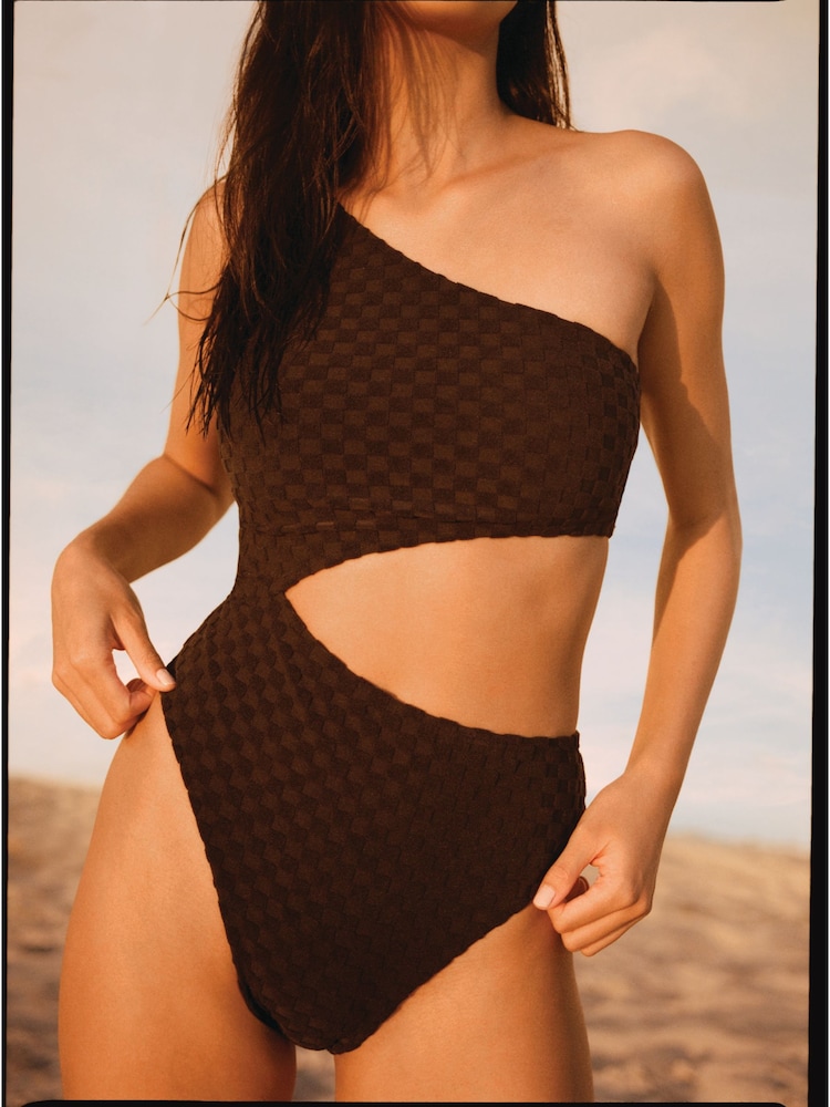 Speedo Black Terry Asymmetrical Cut-Out Swimsuit 1 Piece with UPF50+ Sun Protection - Image 1 of 10