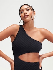 Speedo Black Terry Asymmetrical Cut-Out Swimsuit 1 Piece with UPF50+ Sun Protection - Image 5 of 10