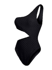 Speedo Black Terry Asymmetrical Cut-Out Swimsuit 1 Piece with UPF50+ Sun Protection - Image 7 of 10