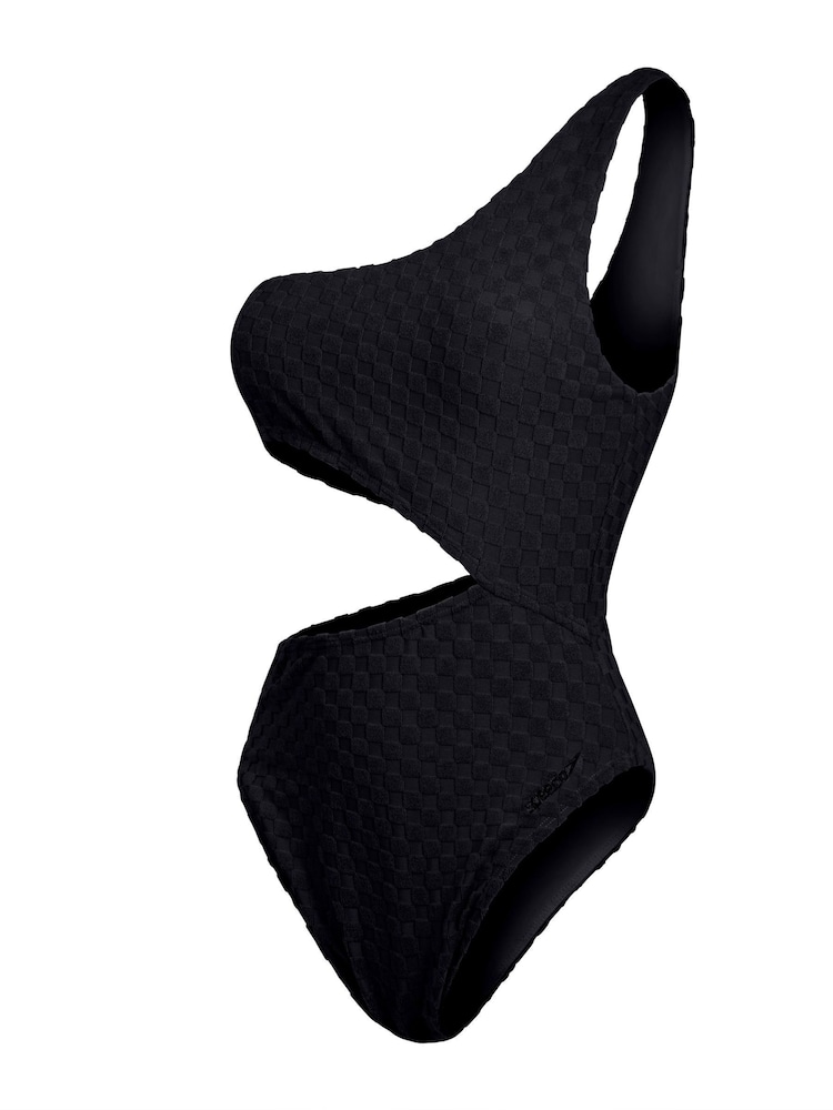 Speedo Black Terry Asymmetrical Cut-Out Swimsuit 1 Piece with UPF50+ Sun Protection - Image 7 of 10
