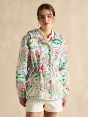 Joules Holt Cream Tile Print Waterproof Packable Raincoat with Hood - Image 3 of 11