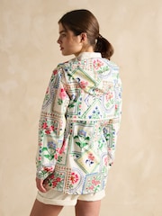 Joules Holt Cream Tile Print Waterproof Packable Raincoat with Hood - Image 4 of 11