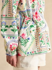 Joules Holt Cream Tile Print Waterproof Packable Raincoat with Hood - Image 7 of 11