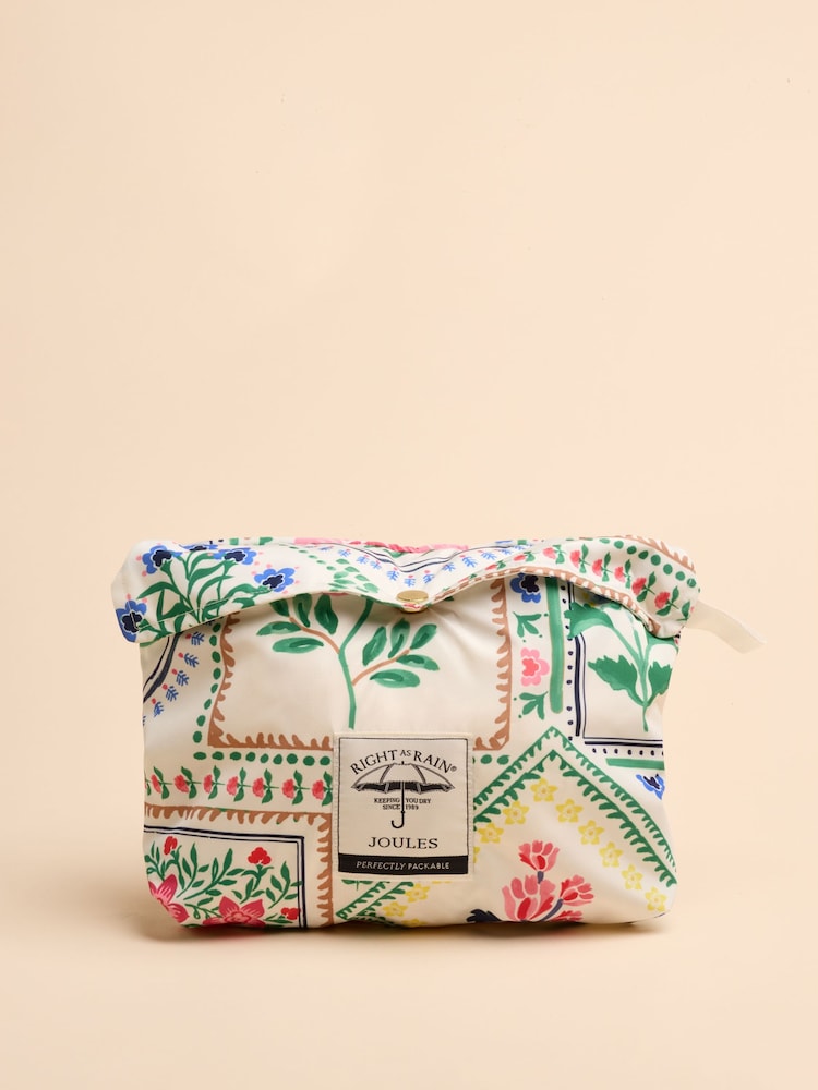 Joules Holt Cream Tile Print Waterproof Packable Raincoat with Hood - Image 9 of 12